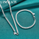 925 Silver 4mm Chain Bracelet Necklace Set Wedding Party Charm Gift
