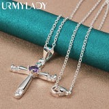 925 Silver Cross Zircon Pendant Necklace For Women Wedding Jewelry