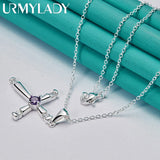 925 Silver Cross Zircon Pendant Necklace For Women Wedding Jewelry