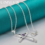 925 Silver Cross Zircon Pendant Necklace For Women Wedding Jewelry
