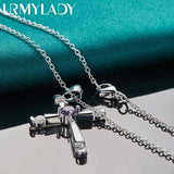 925 Silver Cross Zircon Pendant Necklace For Women Wedding Jewelry