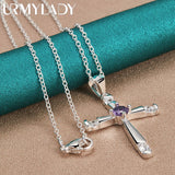 925 Silver Cross Zircon Pendant Necklace For Women Wedding Jewelry