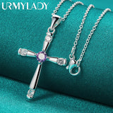 925 Silver Cross Zircon Pendant Necklace For Women Wedding Jewelry