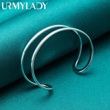 925 Silver Double Arc Bangles Bracelet Women Charm Wedding