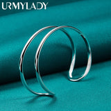 925 Silver Double Arc Bangles Bracelet Women Charm Wedding