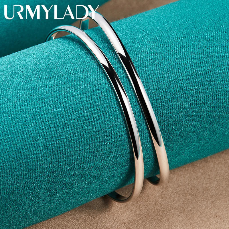 925 Silver Double Arc Bangles Bracelet Women Charm Wedding
