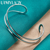 925 Silver Double Arc Bangles Bracelet Women Charm Wedding