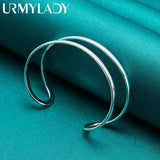 925 Silver Double Arc Bangles Bracelet Women Charm Wedding