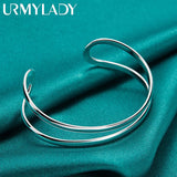 925 Silver Double Arc Bangles Bracelet Women Charm Wedding