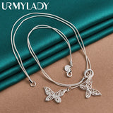 Sterling Silver Double Butterfly Necklace Snake Chain Pendant