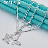 Sterling Silver Double Butterfly Necklace Snake Chain Pendant