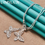 Sterling Silver Double Butterfly Necklace Snake Chain Pendant