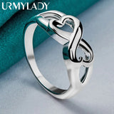 925 Sterling Silver Double Heart Ring For Women Wedding Party Charm Jewelry