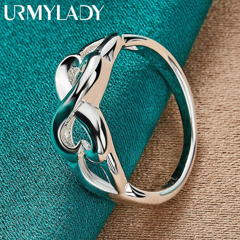 925 Sterling Silver Double Heart Ring For Women Wedding Party Charm Jewelry