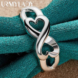 925 Sterling Silver Double Heart Ring For Women Wedding Party Charm Jewelry