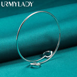 925 Silver Double Heart Bangles Bracelet Women Charm Jewelry
