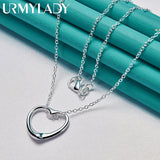 925 Silver Double Heart Pendant Necklace High Quality