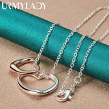 925 Silver Double Heart Pendant Necklace High Quality