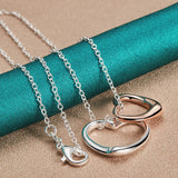 925 Silver Double Heart Pendant Necklace High Quality
