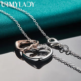 925 Silver Double Heart Pendant Necklace High Quality