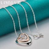 925 Silver Double Heart Pendant Necklace High Quality