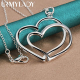 925 Silver Double Love Heart Pendant Necklace For Women