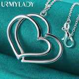 925 Silver Double Love Heart Pendant Necklace For Women