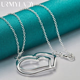 925 Silver Double Love Heart Pendant Necklace For Women