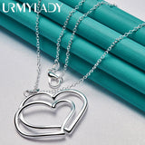 925 Silver Double Love Heart Pendant Necklace For Women