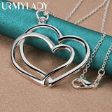 925 Silver Double Love Heart Pendant Necklace For Women