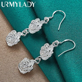 925 Silver Double Rose Flower Earrings Women Wedding Party Charm Jewelry