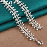 925 Silver Double Row Bead Necklace Women Wedding Party Jewelry