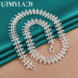 925 Silver Double Row Bead Necklace Women Wedding Party Jewelry