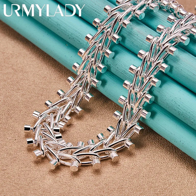 925 Silver Double Row Bead Necklace Women Wedding Party Jewelry