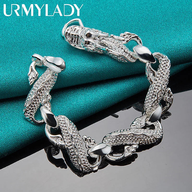 925 Silver Dragon Bracelet Bangle Cuff Man Women Jewelry Party Gift