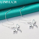 925 Silver Dragonfly Ear Line Earrings Women Wedding Charm