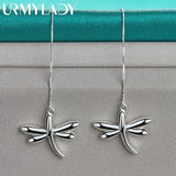 925 Silver Dragonfly Ear Line Earrings Women Wedding Charm