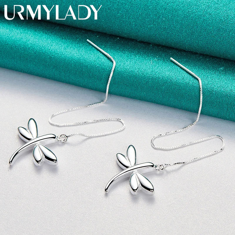 925 Silver Dragonfly Ear Line Earrings Women Wedding Charm