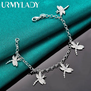 925 Silver Dragonfly Zircon Pendant Bracelet Women Wedding Jewelry