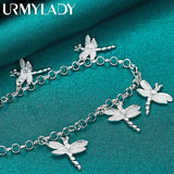 925 Silver Dragonfly Zircon Pendant Bracelet Women Wedding Jewelry