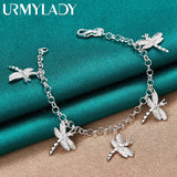 925 Silver Dragonfly Zircon Pendant Bracelet Women Wedding Jewelry