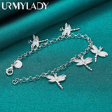 925 Silver Dragonfly Zircon Pendant Bracelet Women Wedding Jewelry