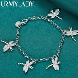 925 Silver Dragonfly Zircon Pendant Bracelet Women Wedding Jewelry