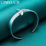 925 Silver Dragonfly Zircon Bangle Bracelet For Women