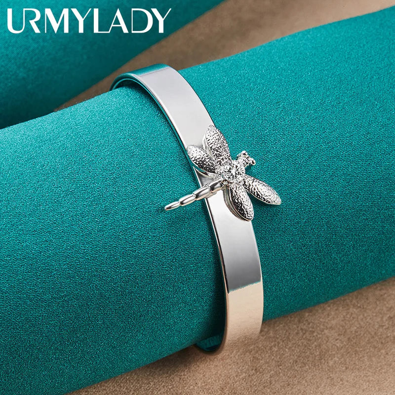 925 Silver Dragonfly Zircon Bangle Bracelet For Women