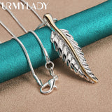 925 Silver Feather Pendant Necklace, 16-30 Inch, Wedding Jewelry