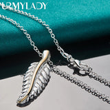 925 Silver Feather Pendant Necklace, 16-30 Inch, Wedding Jewelry