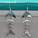 925 Silver Fishbone Earrings Women Wedding Party Jewelry