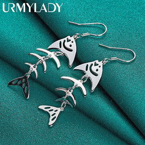 925 Silver Fishbone Earrings Women Wedding Party Jewelry