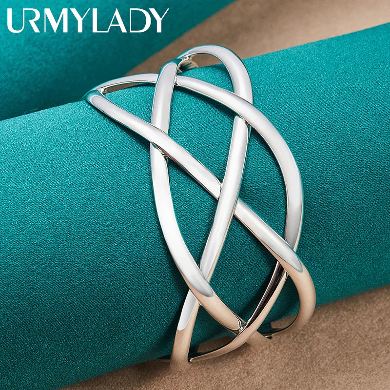 925 Silver Fishing Net Bangles Bracelet Women Wedding Charm Jewelry